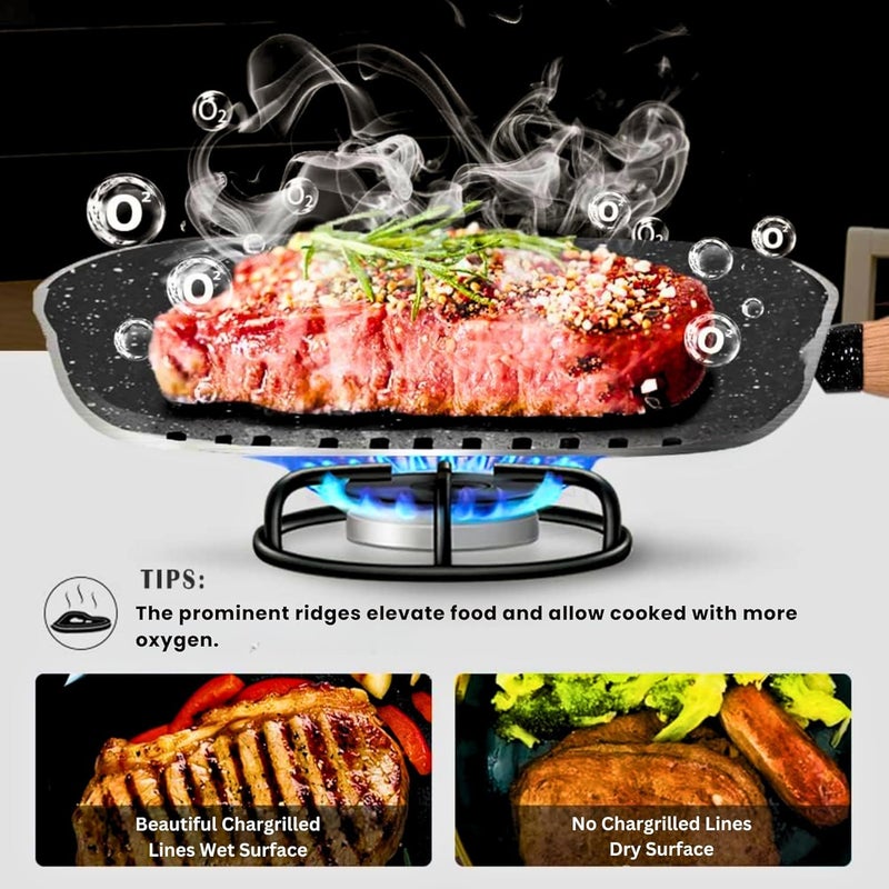 VENJA (LABEL) Venja Grill pan 26 cm | Barbeque/Tandoori | 5mm Thick | 5 Layer Coating| Wooden Finish Handle - Image 4