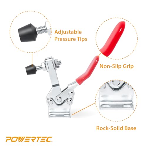 POWERTEC 1PK Toggle Clamp, 500 lbs Holding Capacity, 225D Quick Release Horizontal Clamps w/ Antislip Rubber Pressure Tip for Woodworking Jigs and Fixtures, Welding, Drill Press, Crosscut Sled (20301) - Image 5