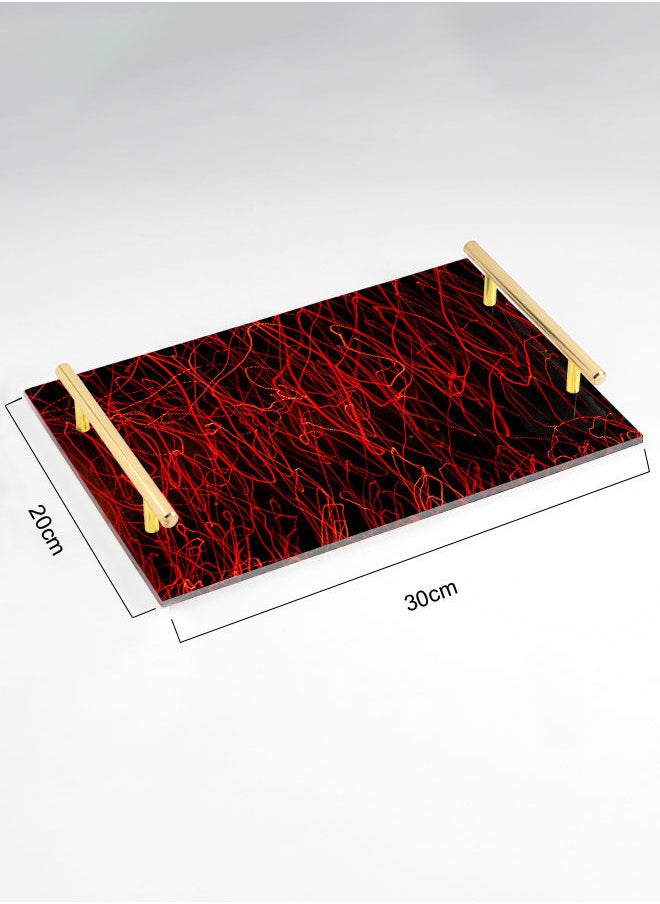 LOWHA Decorative Acrylic Serving Tray with Gold Color Metal Handles Scribble 20x30cm  - Image 2