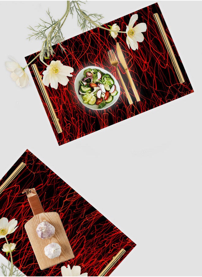 LOWHA Decorative Acrylic Serving Tray with Gold Color Metal Handles Scribble 20x30cm  - Image 4