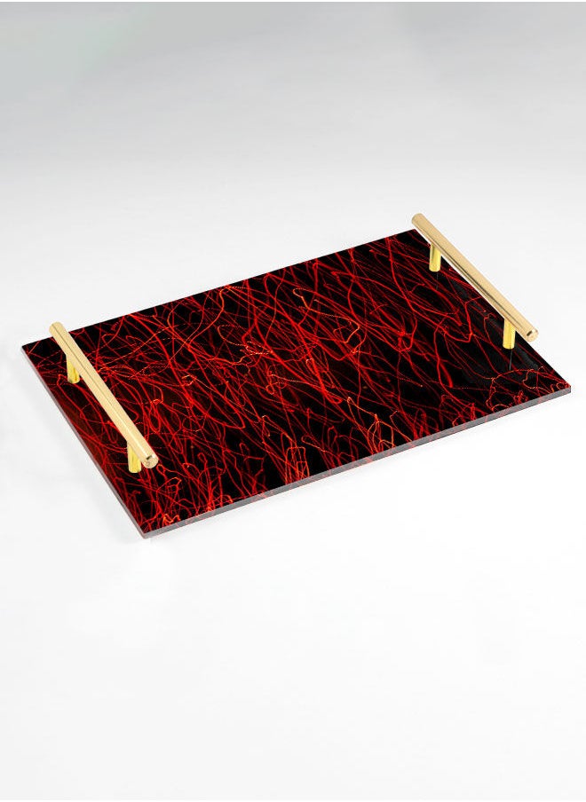 LOWHA Decorative Acrylic Serving Tray with Gold Color Metal Handles Scribble 20x30cm  - Image 1