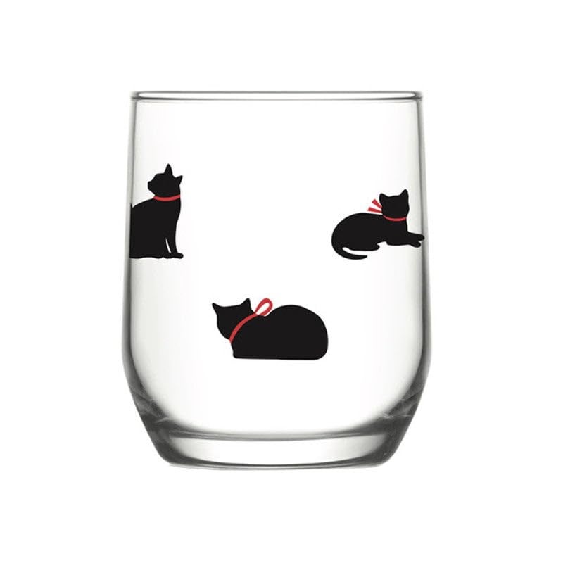Daiso Daiso Japan CAT Silhouette Print Glass, 315 ML, Set of 12