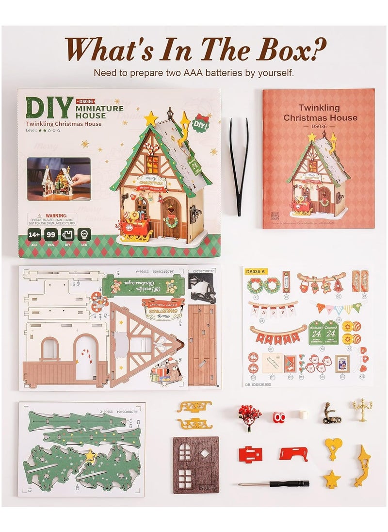 Robotime - Rolife Twinkling Christmas House DIY Miniature House DS036 Premium 3D Puzzle Building Kits for Adults & Teens - Decorative Home Décor, Ramadan & Holiday Gift (Eid and Birthday) for Puzzle Enthusiasts, Stress Relief STEM Project - Image 1