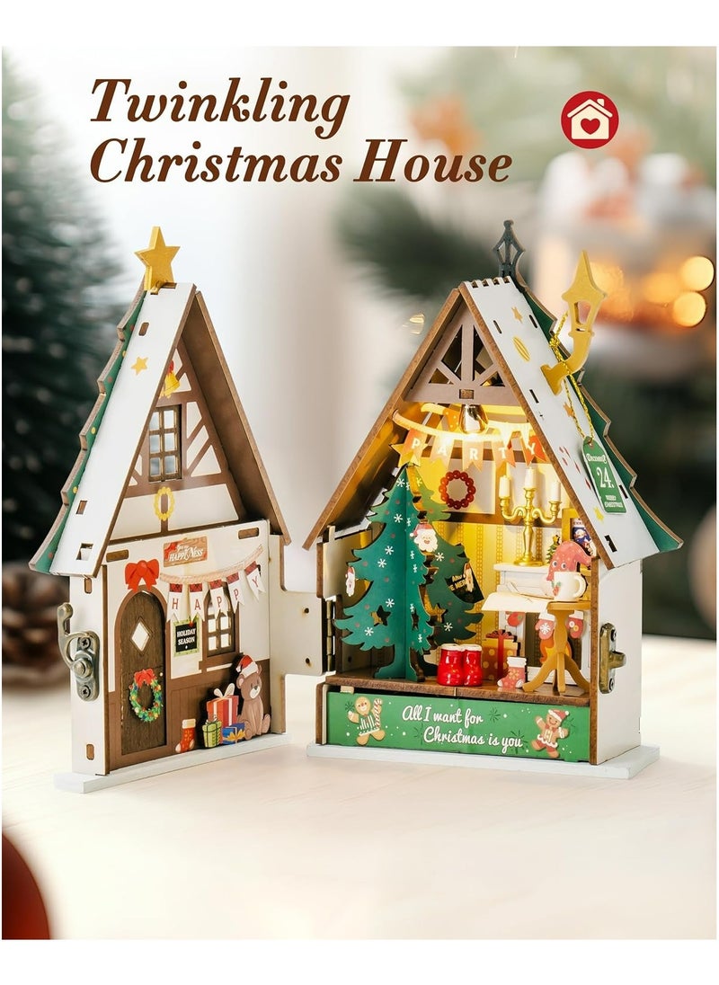 Robotime - Rolife Twinkling Christmas House DIY Miniature House DS036 Premium 3D Puzzle Building Kits for Adults & Teens - Decorative Home Décor, Ramadan & Holiday Gift (Eid and Birthday) for Puzzle Enthusiasts, Stress Relief STEM Project - Image 1