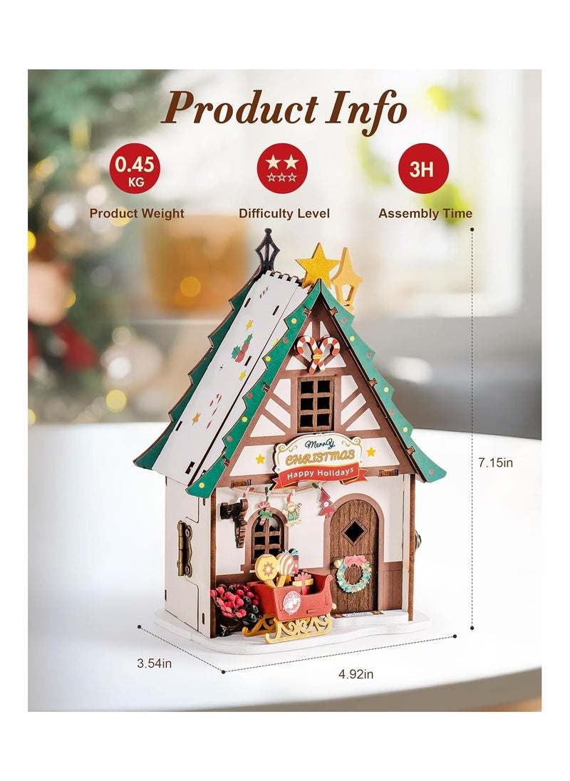 Robotime - Rolife Twinkling Christmas House DIY Miniature House DS036 Premium 3D Puzzle Building Kits for Adults & Teens - Decorative Home Décor, Ramadan & Holiday Gift (Eid and Birthday) for Puzzle Enthusiasts, Stress Relief STEM Project - Image 1