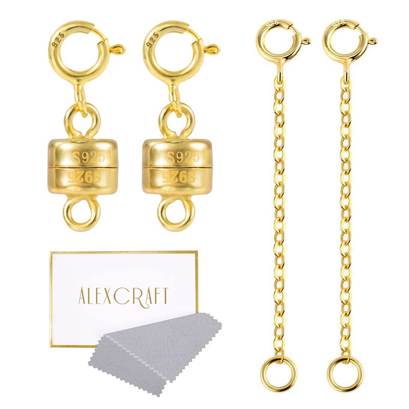 ALEXCRAFT 14K Gold Magnetic Necklace Clasps and Closures 925 Sterling Silver Magnetic Jewelry Clasps for Necklace Bracelet Extender