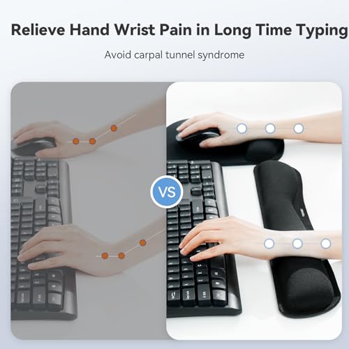 TECKNET Keyboard Wrist Rest and Mouse Pad with Wrist Support, Memory Foam Set for Computer/Laptop/Mac, Lightweight for Easy Typing & Pain Relief Ergonomic Mousepad (Black) - Image 3