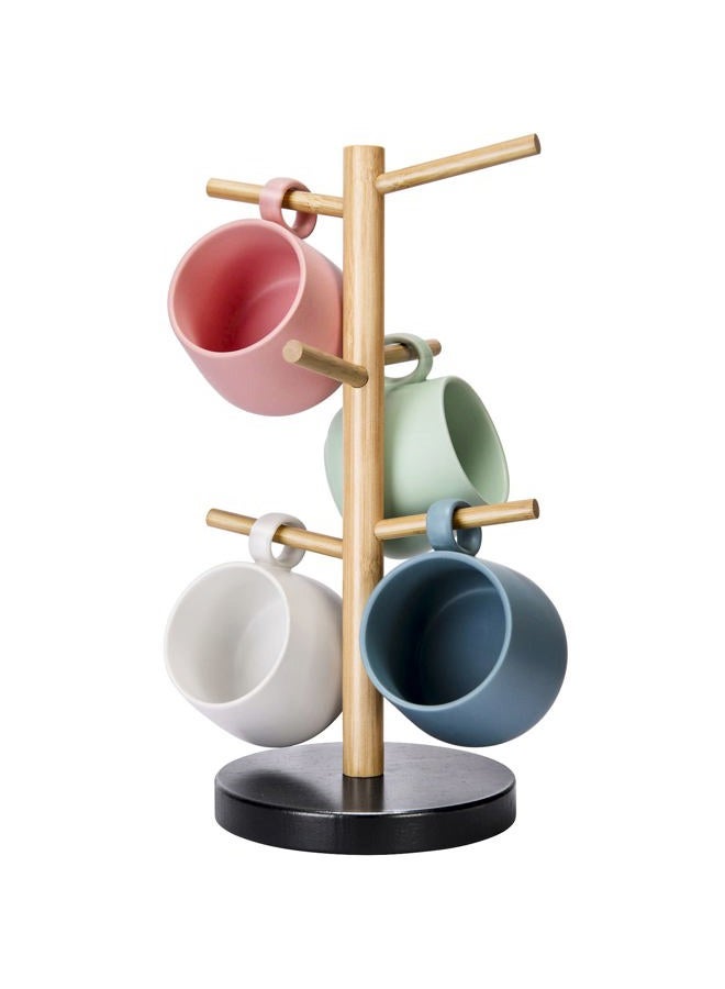 Wisuce LONTAI Coffee Mug Tree, Bamboo Coffee Mug Rack Cup Holders for Counter with 6 Hooks - Image 1
