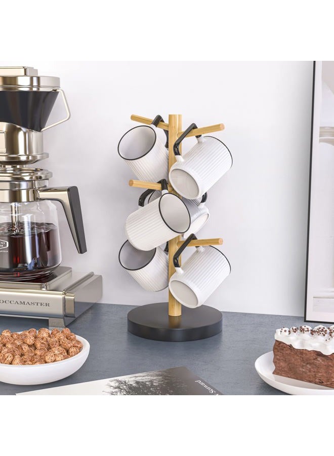 Wisuce LONTAI Coffee Mug Tree, Bamboo Coffee Mug Rack Cup Holders for Counter with 6 Hooks - Image 3