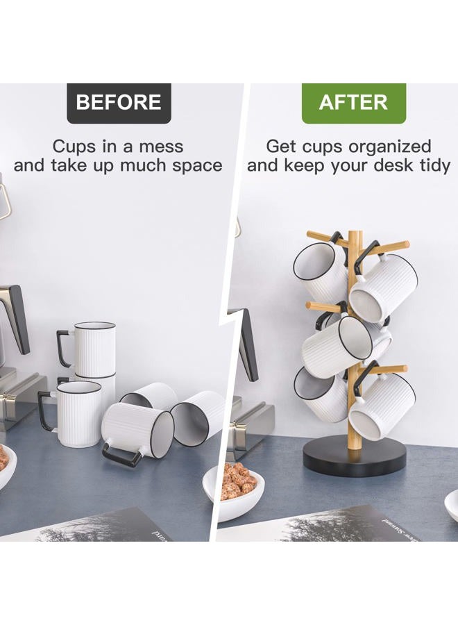 Wisuce LONTAI Coffee Mug Tree, Bamboo Coffee Mug Rack Cup Holders for Counter with 6 Hooks - Image 4
