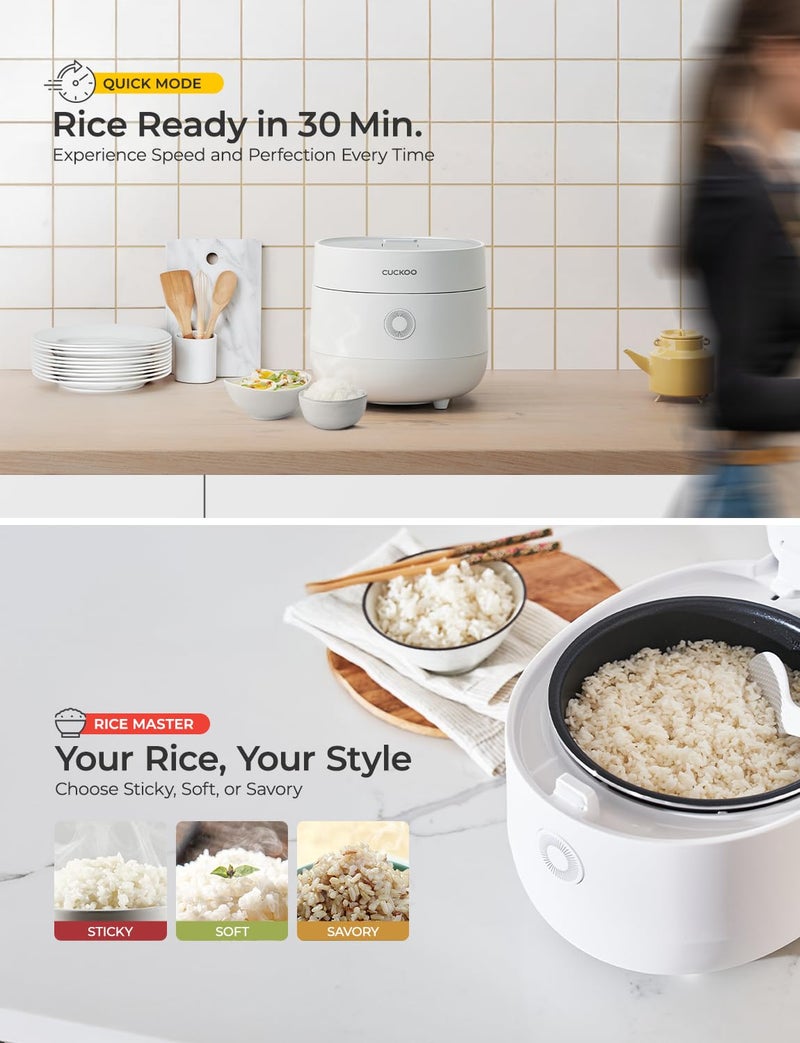 CUCKOO Micom Rice Cooker 6-Cup Uncooked / 12-Cup Cooked with Nonstick Inner Pot, Versatile Rice Maker with 9 Menu Options, Fuzzy Logic Technology, Auto Clean, Quick Rice Mode, White (CR-0675FW) - Image 5
