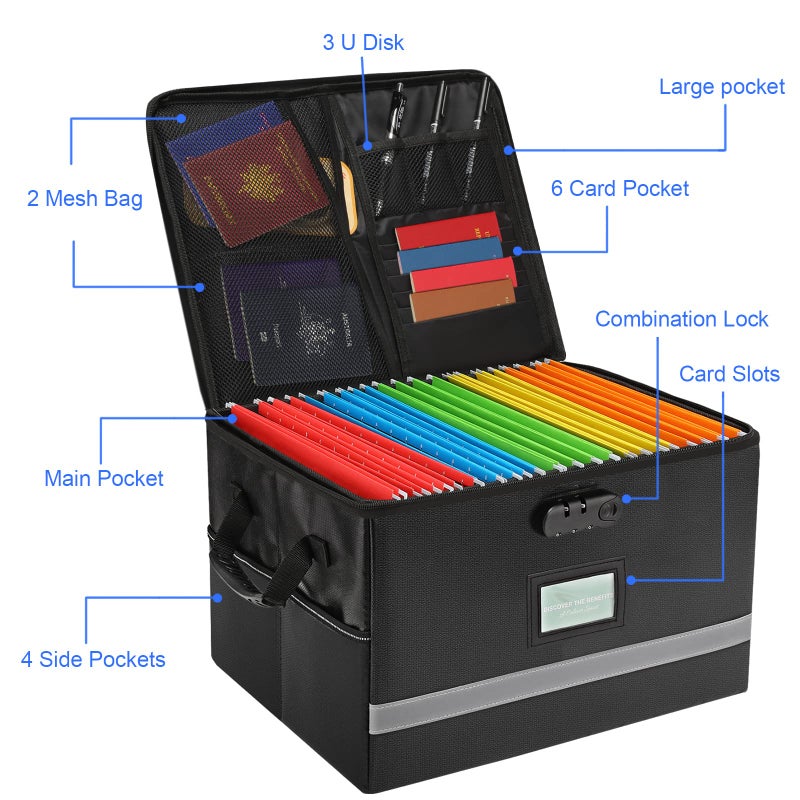EXLIFBAG File Organizer, Fireproof File Box with Lids, Important Document Organizer Box with Lock, Portable File Folder Organizer with Handle - Image 2