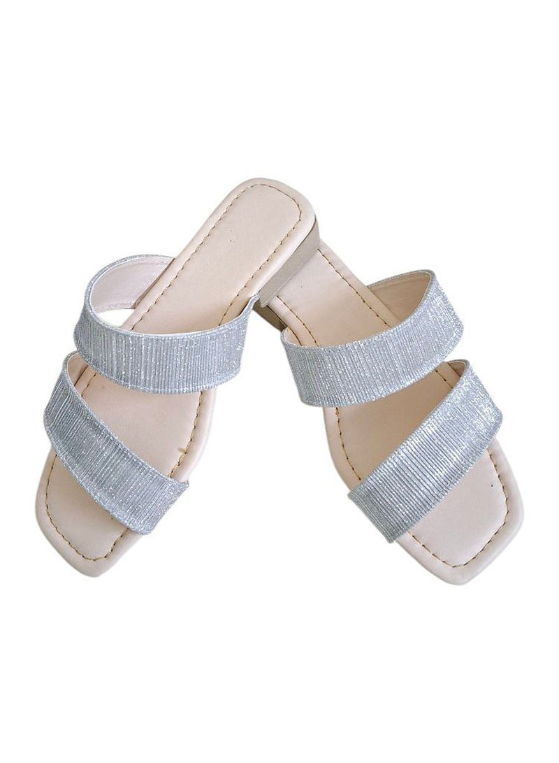 Karisma Simple Strap Flat Squared Toe Slipper With Glitter Print Material - Image 1