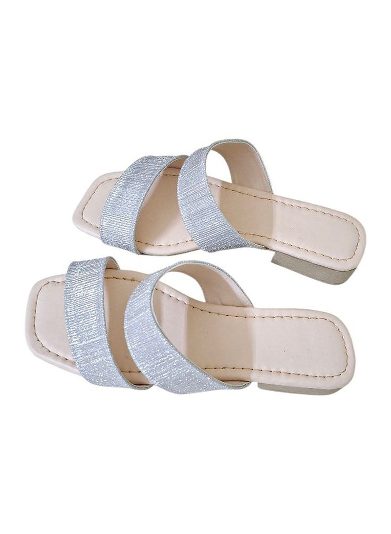 Karisma Simple Strap Flat Squared Toe Slipper With Glitter Print Material - Image 2