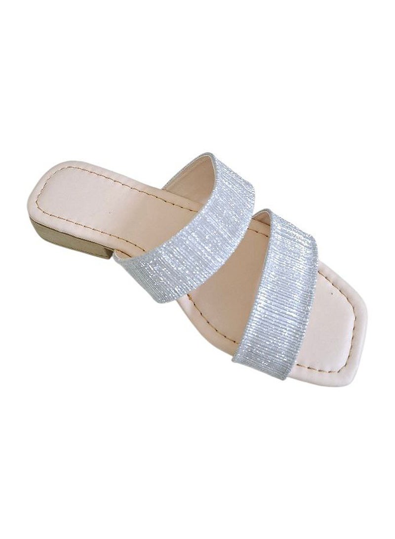 Karisma Simple Strap Flat Squared Toe Slipper With Glitter Print Material - Image 3