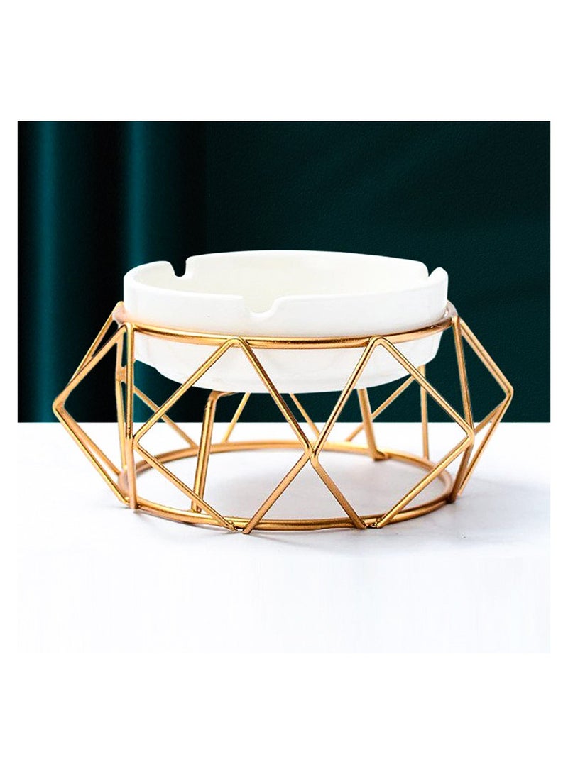Decorative Round Tabletop Ashtray With Metallic Stand For Cigarettes Round Ceramic White Ashtray For Home Indoor And Outdoor Ash Tray For Patio Décor Home Office Decoration Best Gift For Fathers - Image 1