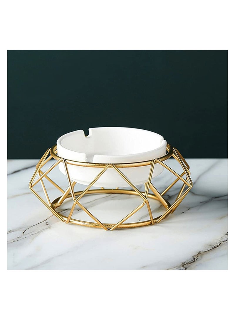 Decorative Round Tabletop Ashtray With Metallic Stand For Cigarettes Round Ceramic White Ashtray For Home Indoor And Outdoor Ash Tray For Patio Décor Home Office Decoration Best Gift For Fathers - Image 2