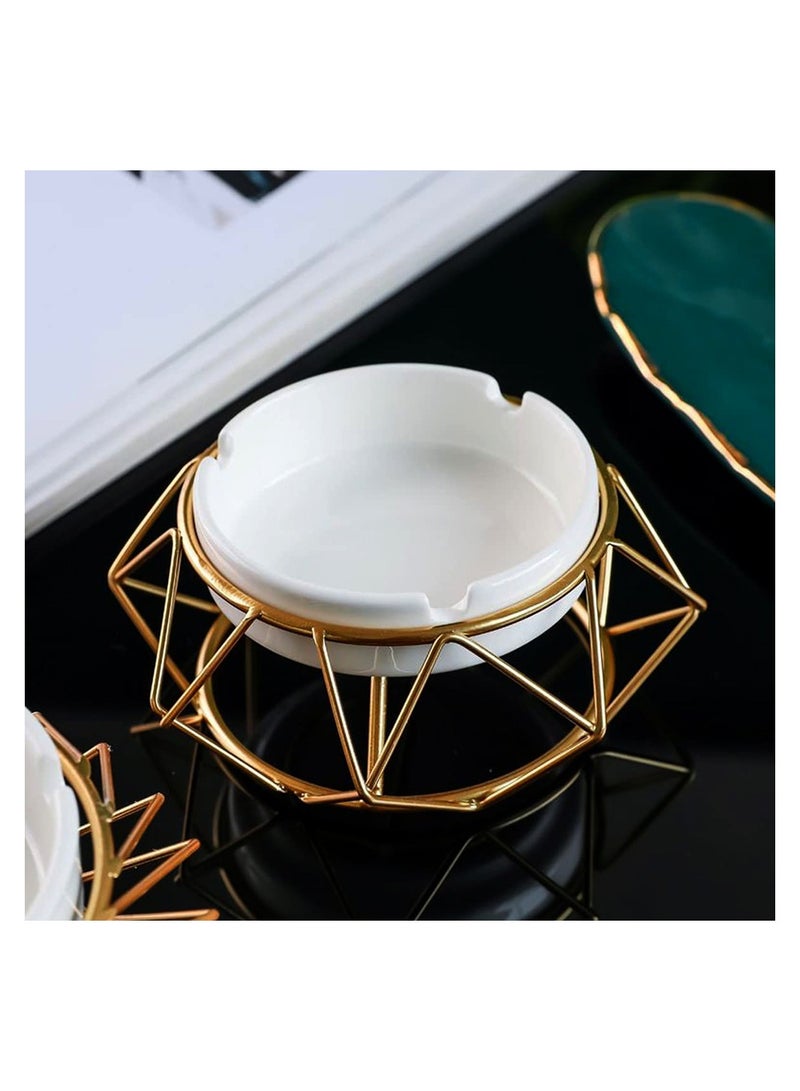 Decorative Round Tabletop Ashtray With Metallic Stand For Cigarettes Round Ceramic White Ashtray For Home Indoor And Outdoor Ash Tray For Patio Décor Home Office Decoration Best Gift For Fathers - Image 3
