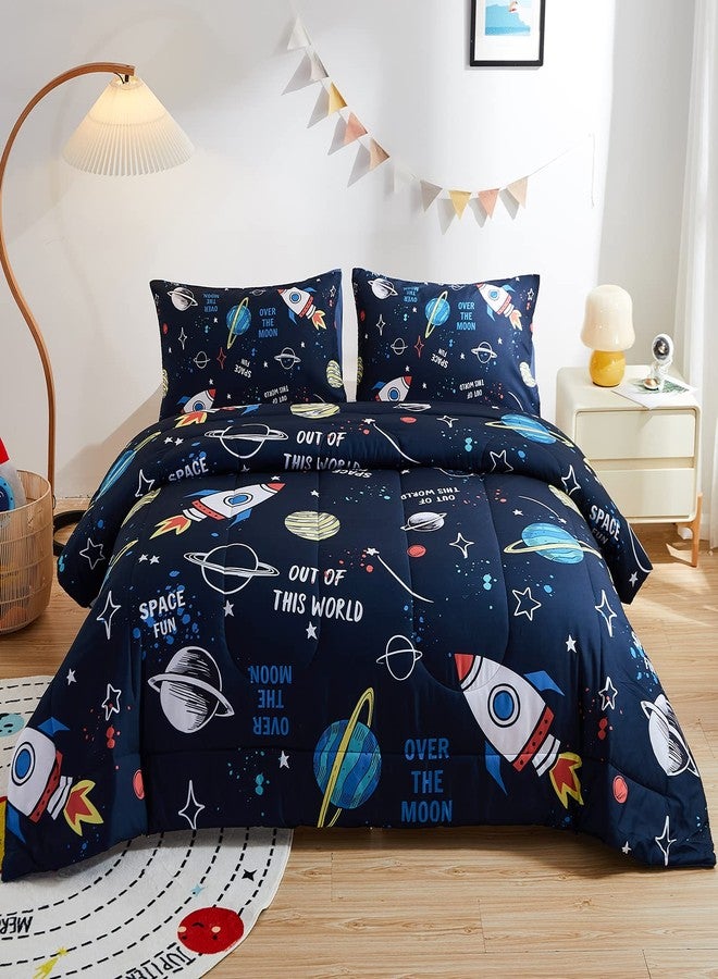 beeweed 3 Piece Kid Comforter Set Queen Size, Space Rocket Bedding Set for Teen Boys Girls - Image 1