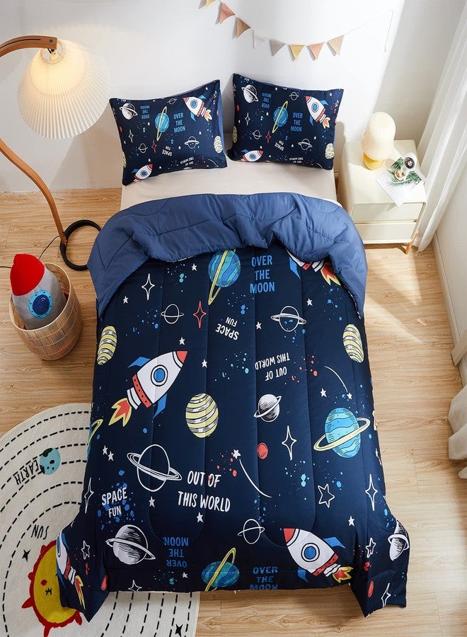beeweed 3 Piece Kid Comforter Set Queen Size, Space Rocket Bedding Set for Teen Boys Girls - Image 2