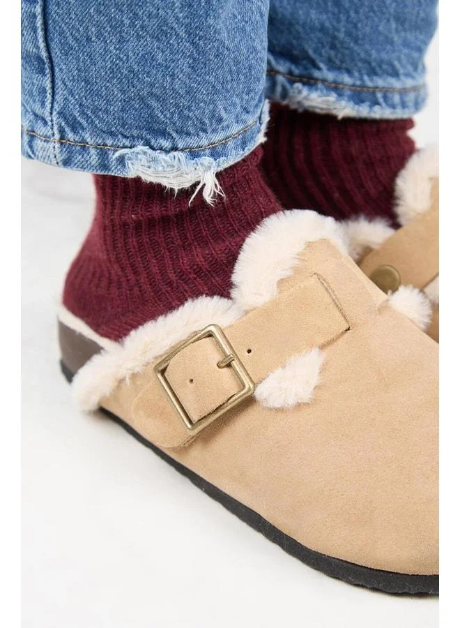 Manijero  Zeta 2 Fur Women's Genuine Leather Belted Buckle Sand Slippers. for Women | Best Price UAE