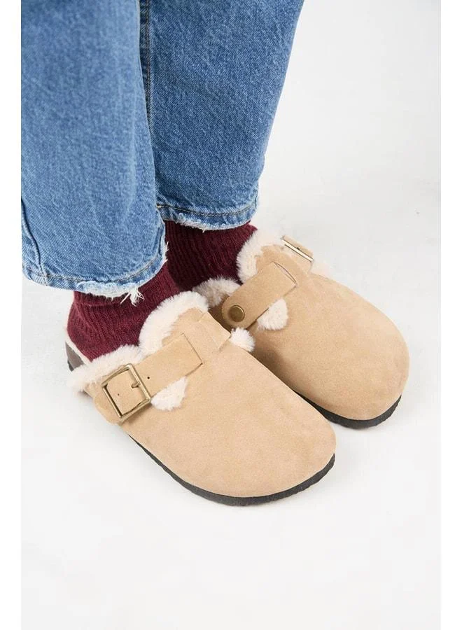 Manijero  Zeta 2 Fur Women's Genuine Leather Belted Buckle Sand Slippers. for Women | Best Price UAE