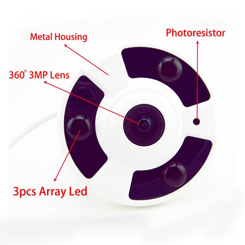 كاميرا IP بانورامية MY-502 بدقة 1.3 ميجابكسل P2P ONVIF، رؤية بزاوية واسعة 360 درجة، تدعم كشف الحركة / IR-CUT - Image 4