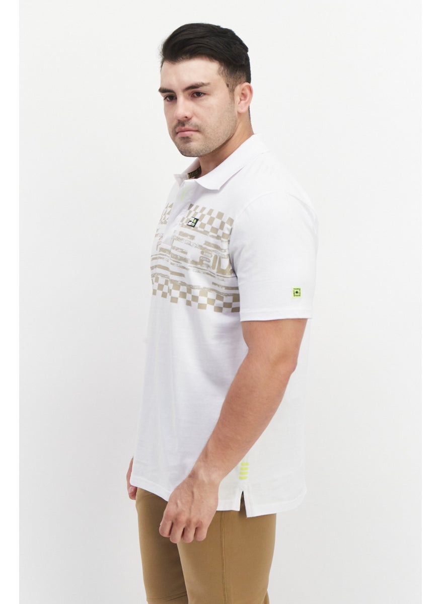 FILA Men Sportswear Fit Brand Logo Training Polo Shirt, White Combo  - Image 3