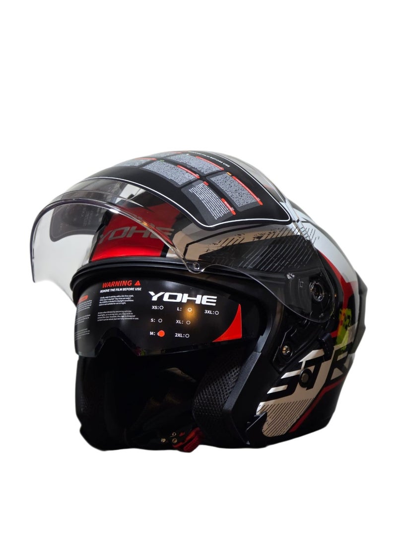 YOHE 878 Motorcycle Scooter Safety Helmet - Half Face Color Gloss Black Red White - Image 3