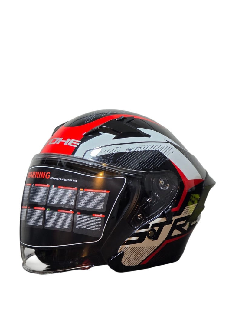 YOHE 878 Motorcycle Scooter Safety Helmet - Half Face Color Gloss Black Red White - Image 1