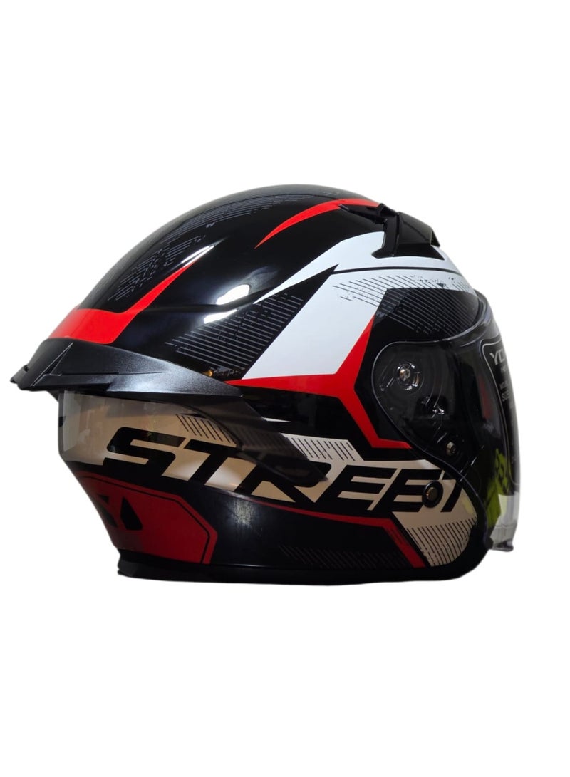 YOHE 878 Motorcycle Scooter Safety Helmet - Half Face Color Gloss Black Red White - Image 2