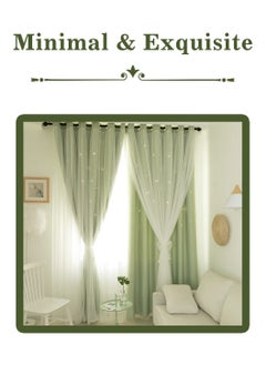 LEOKOR 2 Panels Stars Blackout Curtains Tulle Overlay Star Cut Out Silver Grommet Curtains 132x214CM  - Image 3
