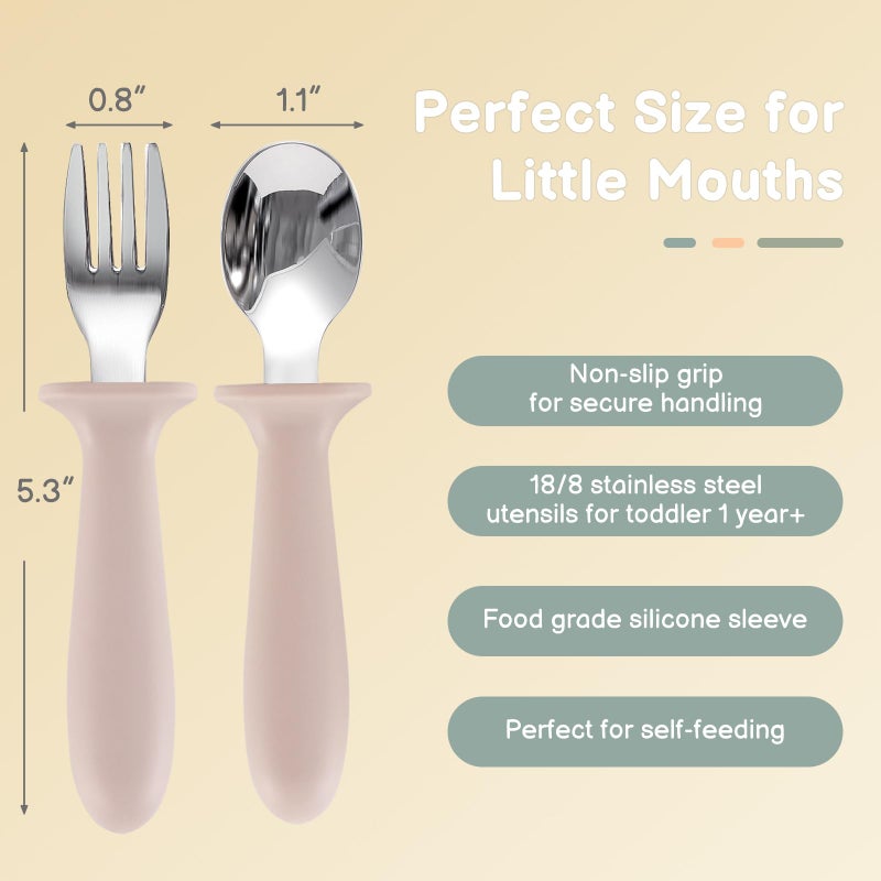 Eascrozn Toddler Spoons and Forks Set, 6 Pack Kids Silverware with Silicone Handle, BPA Free, 18/8 Stainless Steel Children Safe Toddler Utensils, Dishwasher Safe - Image 2