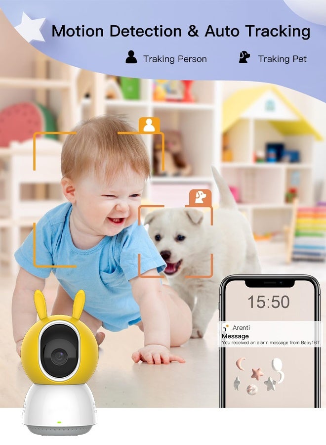 Pettena Smart Indoor Wi-Fi Camera - 4K Ultra HD Motorized Pan and Tilt 360° Visual Coverage,Smart Tracking Baby Safety Tools Pet Monitor - Image 1