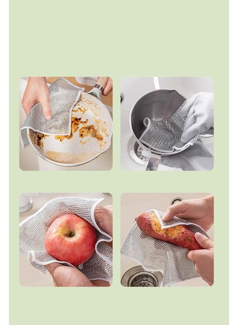 هومستر 5 قطع من قطعة غسيل الأواني الفضية | تصميم مزدوج الوجه (سلك معدني + ألياف دقيقة) | تقنية فصل الزيت عن الماء | للمقالي غير اللاصقة/أواني الخبز/المواقد | متينة ومقاومة للتفكك | امتصاص سريع بدون خطوط | أداة تنظيف مطبخ أساسية - Image 4