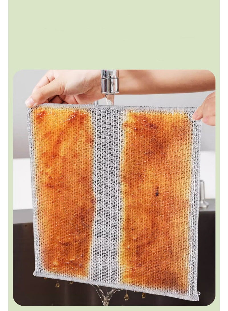 هومستر 5 قطع من قطعة غسيل الأواني الفضية | تصميم مزدوج الوجه (سلك معدني + ألياف دقيقة) | تقنية فصل الزيت عن الماء | للمقالي غير اللاصقة/أواني الخبز/المواقد | متينة ومقاومة للتفكك | امتصاص سريع بدون خطوط | أداة تنظيف مطبخ أساسية - Image 3