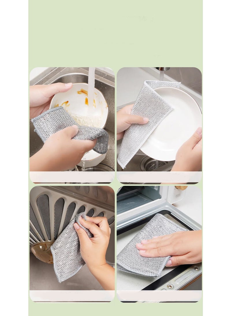 هومستر 5 قطع من قطعة غسيل الأواني الفضية | تصميم مزدوج الوجه (سلك معدني + ألياف دقيقة) | تقنية فصل الزيت عن الماء | للمقالي غير اللاصقة/أواني الخبز/المواقد | متينة ومقاومة للتفكك | امتصاص سريع بدون خطوط | أداة تنظيف مطبخ أساسية - Image 2
