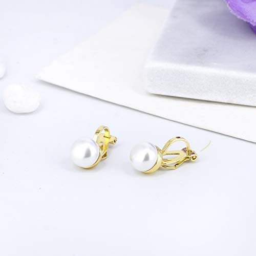YOQUCOL 8mm White Simulated Freshwater Pearl Golden Tone Clip On Earrings Not Pierced Elegant Stud For Women - Image 5