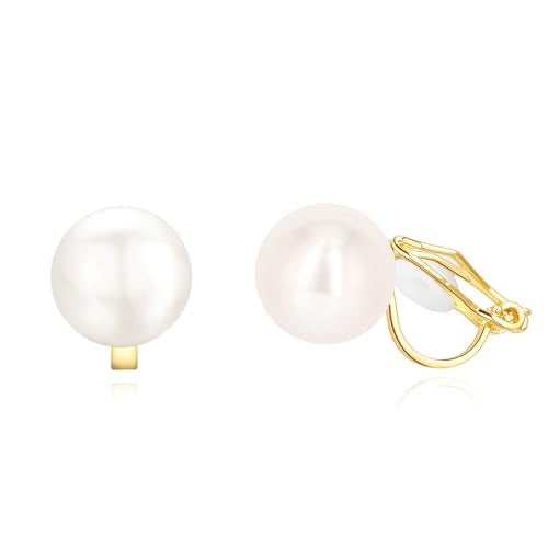 YOQUCOL 8mm White Simulated Freshwater Pearl Golden Tone Clip On Earrings Not Pierced Elegant Stud For Women - Image 1