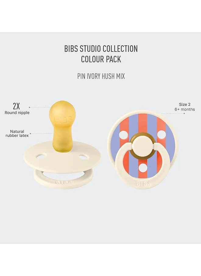 بيبس Studio Colour 2 Pack Pin Latex Pacifier Size 2, Ivory Hush Mix