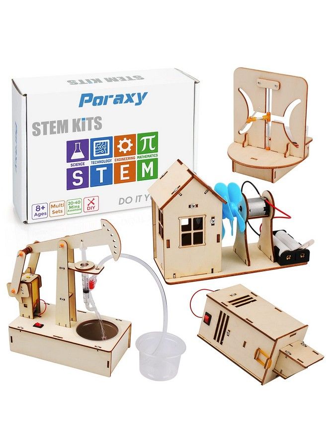 Poraxy 4 مجموعة مجموعات الساق مشاريع للسماح للأطفال أعمار 8-12 تجربة علمية مجموعة بناء الألغاز الخشبية ثلاثية الأبعاد التعليمية ألعاب البناء هدايا للأولاد والبنات من عمر 8-12 سنة - Image 1