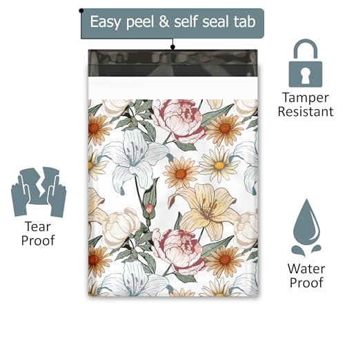 Pro Supply Global Vintage Floral Summer Designer Poly Mailers – 100 Packs 10"x13" Ideal Waterproof Self-Sealing Poly mailer, Tear-Resistant Shipping Bags & Printed Mailing Envelopes for Small Business - Image 3