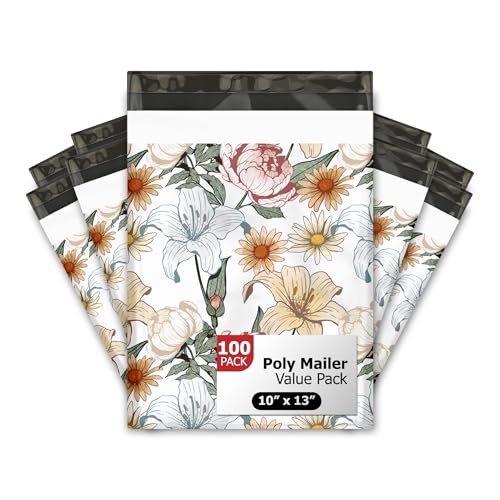 Pro Supply Global Vintage Floral Summer Designer Poly Mailers – 100 Packs 10"x13" Ideal Waterproof Self-Sealing Poly mailer, Tear-Resistant Shipping Bags & Printed Mailing Envelopes for Small Business - Image 1