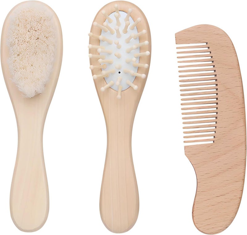 Jaasuee Baby Bath Grooming Kit Natural Wooden Hairbrush with Gentle Goat Bristles Pear Wood Comb and Soothing Massage Brush for Babies Toddlers and Kids - Image 1