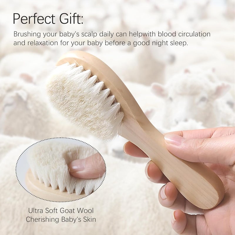 Jaasuee Baby Bath Grooming Kit Natural Wooden Hairbrush with Gentle Goat Bristles Pear Wood Comb and Soothing Massage Brush for Babies Toddlers and Kids - Image 4
