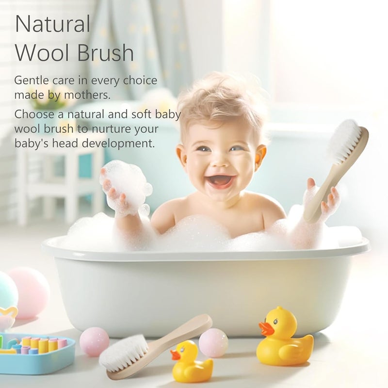 Jaasuee Baby Bath Grooming Kit Natural Wooden Hairbrush with Gentle Goat Bristles Pear Wood Comb and Soothing Massage Brush for Babies Toddlers and Kids - Image 5