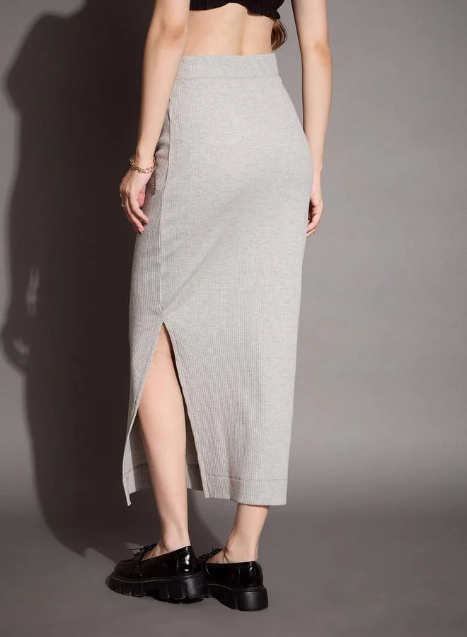 SASSAFRAS Ribbed Pencil Skirt with Side Slit by Styli