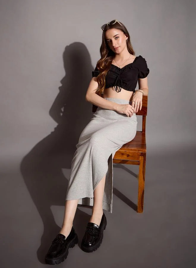 SASSAFRAS Ribbed Pencil Skirt with Side Slit by Styli