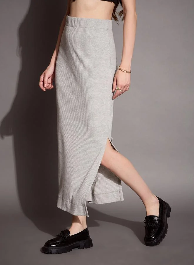 SASSAFRAS Ribbed Pencil Skirt with Side Slit by Styli