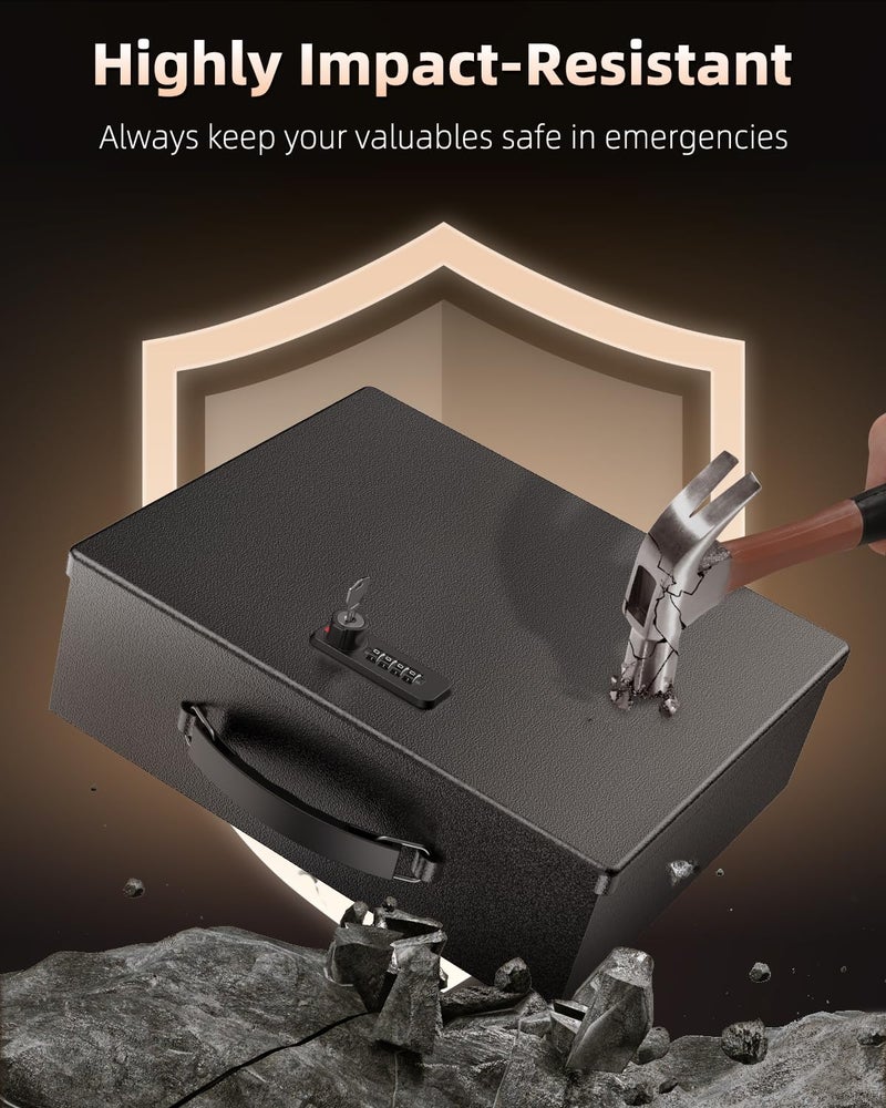 Uniclife Fireproof Document Box with Combination & Key Lock, 13" x 10.9" x 4.1", Large Metal Lock Box for A4 Paper, Portable Document Safe, Water Resistant Fireproof Safe Box for Valuables Passports - Image 4